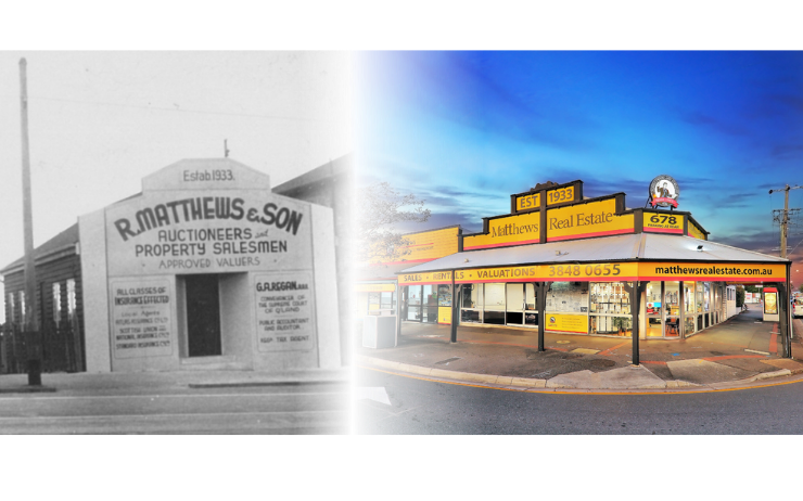 Historic Matthews & Son office beside the present-day Matthews Real Estate office in Brisbane