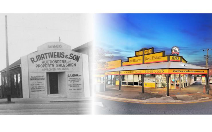 Historic Matthews & Son office beside the present-day Matthews Real Estate office in Brisbane